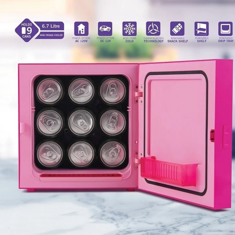Last one Barbie Hot Pink Cooler Mini Fridge 6.7L Single Door 9 Can - Picture 6 of 12